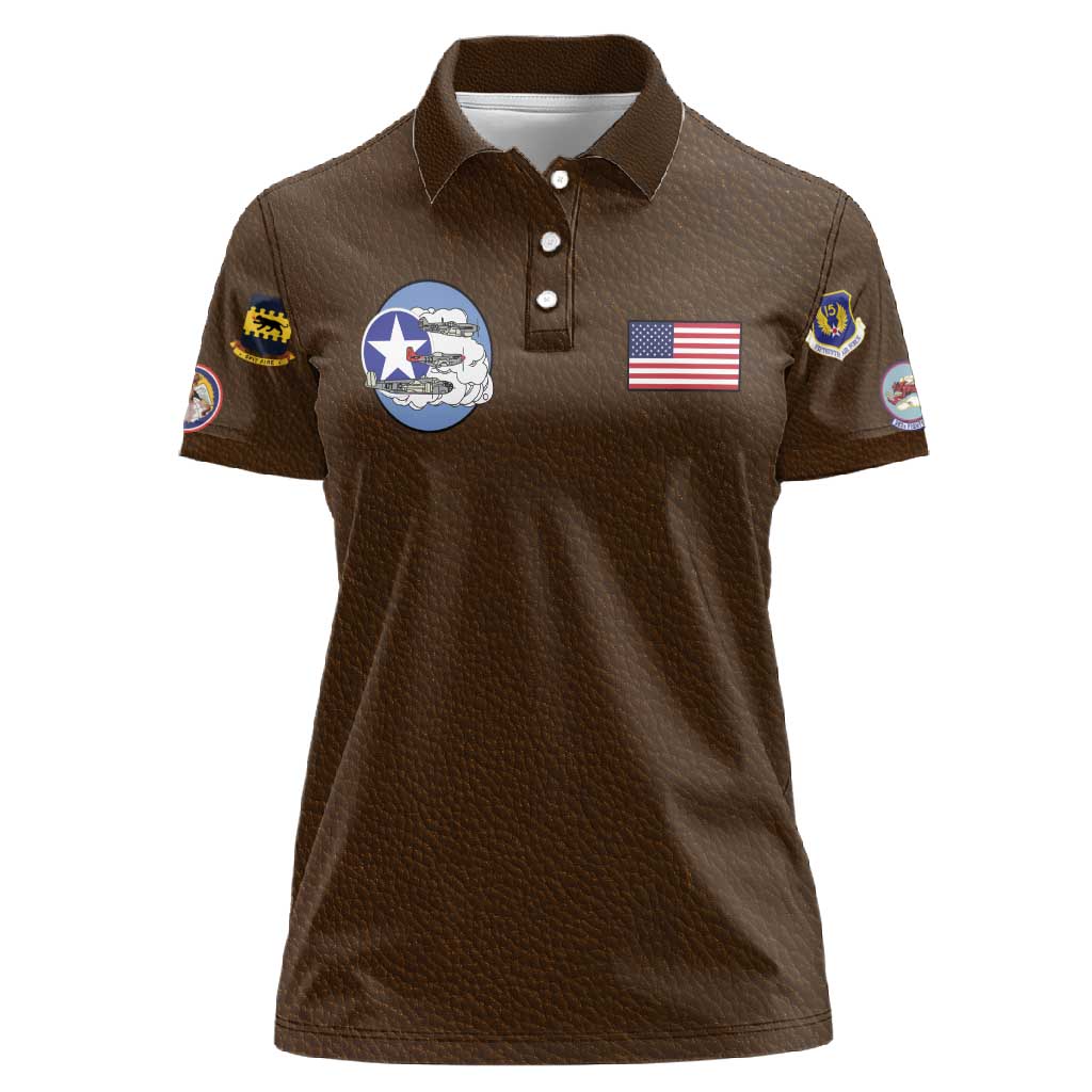 Tuskegee Airmen WWII Heroes Women Polo Shirt The Great American Aviators Brown Leather Pattern - Wonder Print Shop