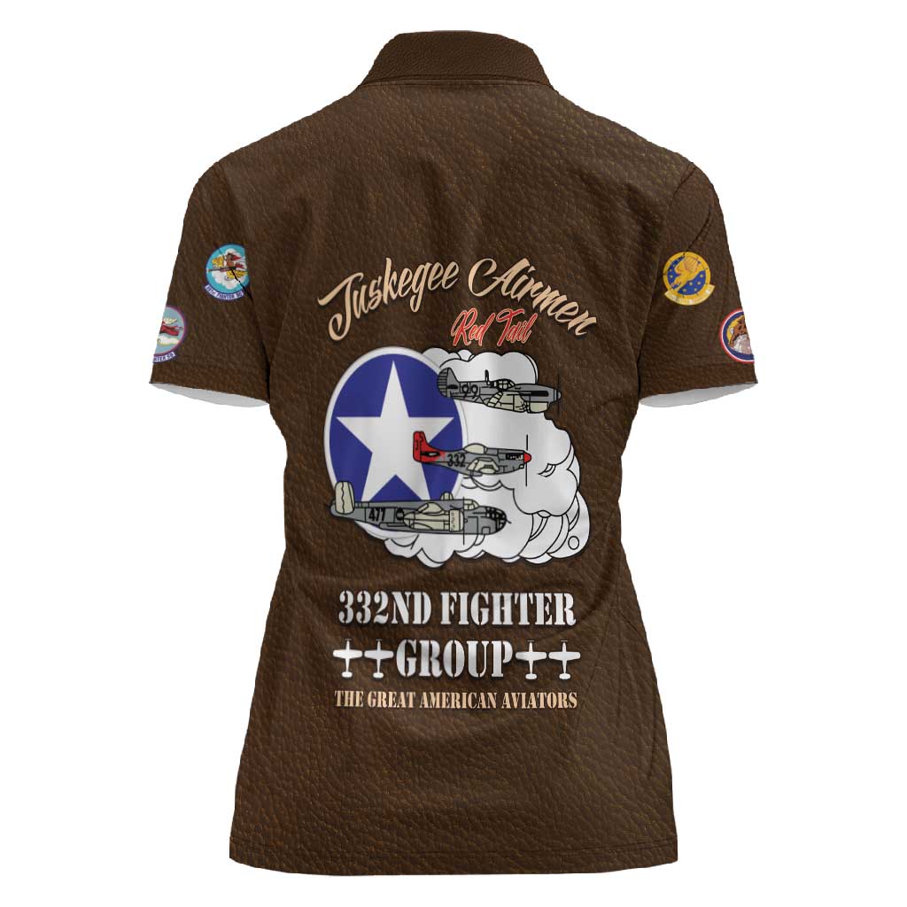 Tuskegee Airmen WWII Heroes Women Polo Shirt The Great American Aviators Brown Leather Pattern - Wonder Print Shop