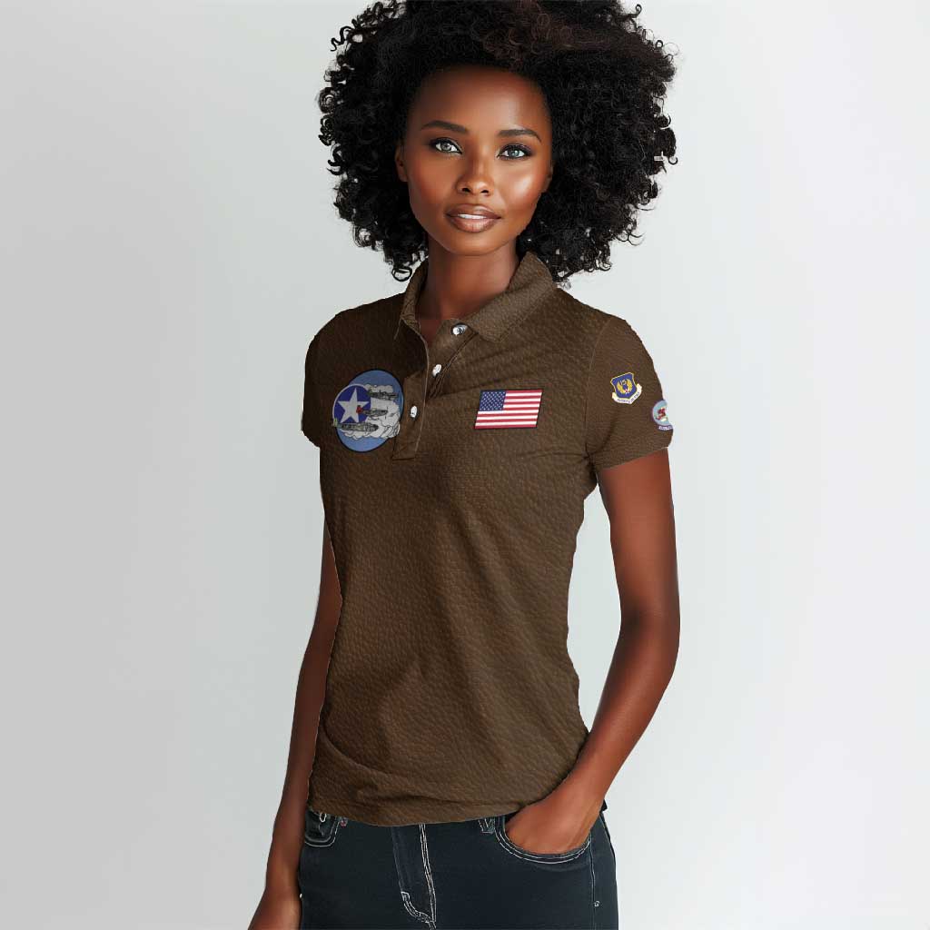 Tuskegee Airmen WWII Heroes Women Polo Shirt The Great American Aviators Brown Leather Pattern - Wonder Print Shop