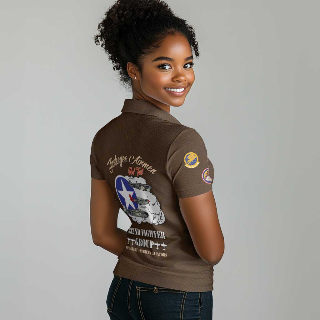 Tuskegee Airmen WWII Heroes Women Polo Shirt The Great American Aviators Brown Leather Pattern - Wonder Print Shop