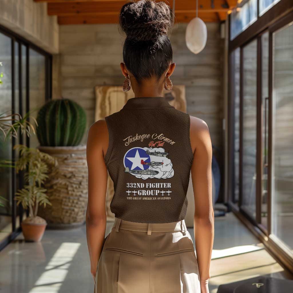 Tuskegee Airmen WWII Heroes Women Sleeveless Polo Shirt The Great American Aviators Brown Leather Pattern - Wonder Print Shop
