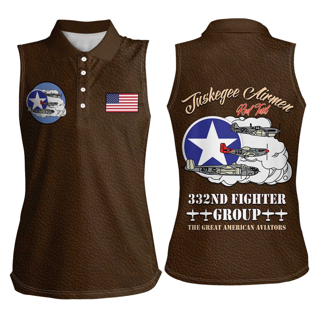 Tuskegee Airmen WWII Heroes Women Sleeveless Polo Shirt The Great American Aviators Brown Leather Pattern - Wonder Print Shop