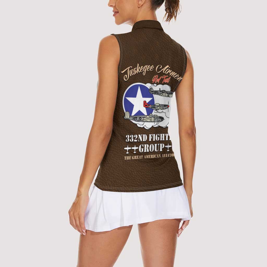 Tuskegee Airmen WWII Heroes Women Sleeveless Polo Shirt The Great American Aviators Brown Leather Pattern - Wonder Print Shop