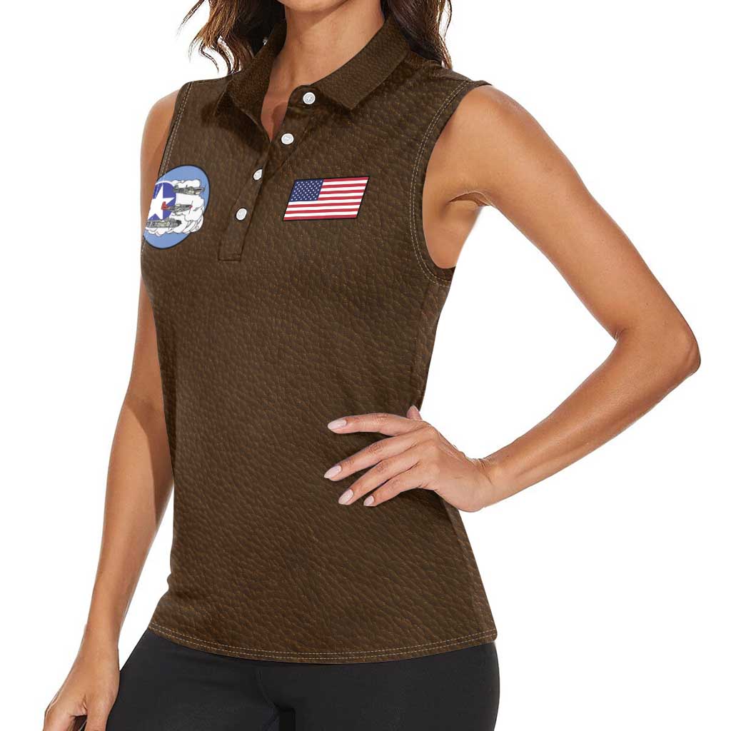 Tuskegee Airmen WWII Heroes Women Sleeveless Polo Shirt The Great American Aviators Brown Leather Pattern - Wonder Print Shop