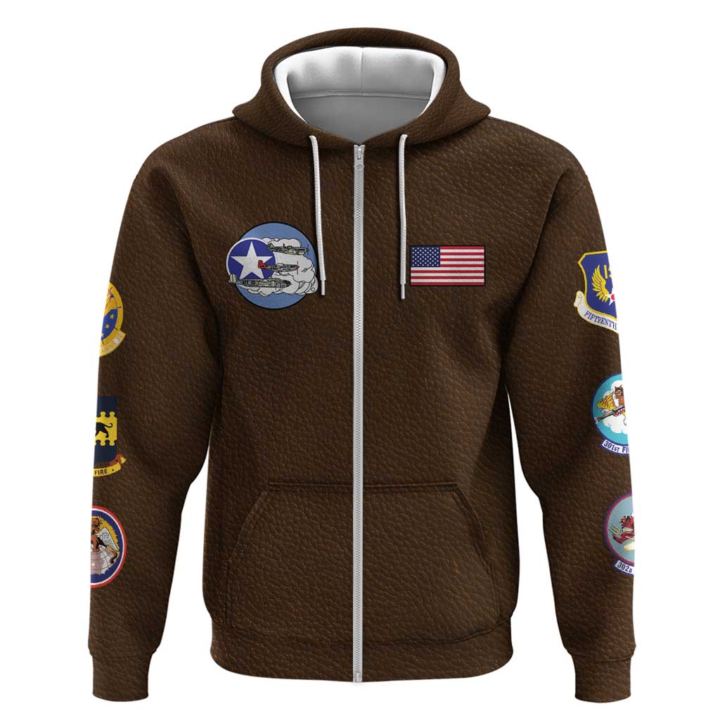 Tuskegee Airmen WWII Heroes Zip Hoodie The Great American Aviators Brown Leather Pattern - Wonder Print Shop