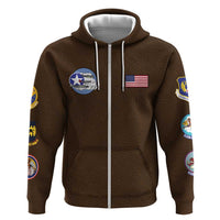 Tuskegee Airmen WWII Heroes Zip Hoodie The Great American Aviators Brown Leather Pattern - Wonder Print Shop