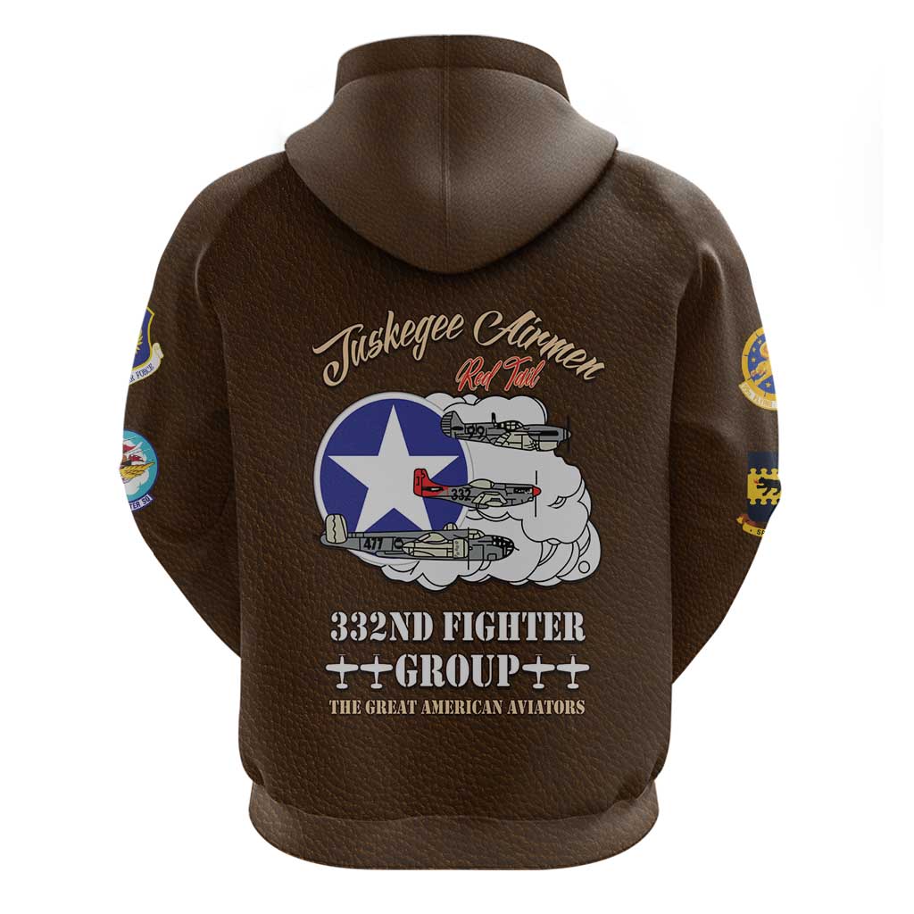 Tuskegee Airmen WWII Heroes Zip Hoodie The Great American Aviators Brown Leather Pattern - Wonder Print Shop
