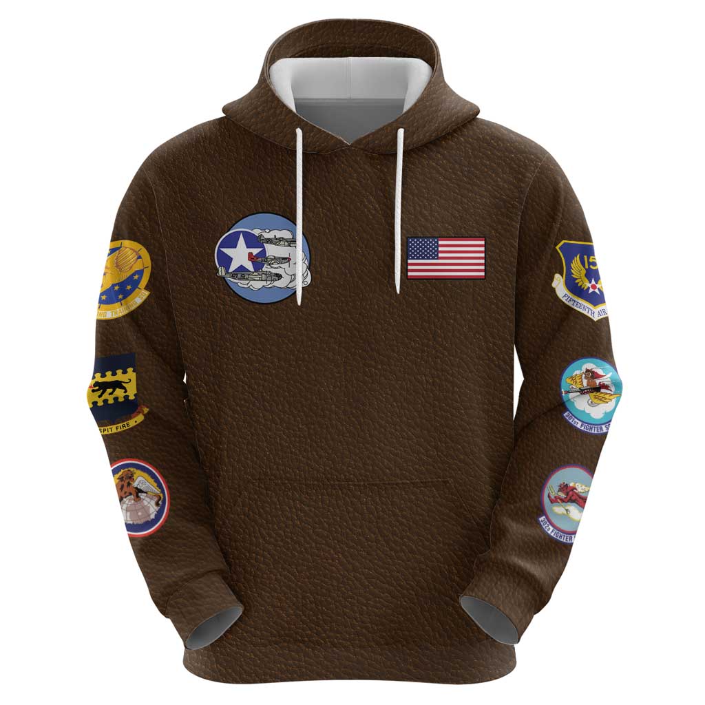 Tuskegee Airmen WWII Heroes Zip Hoodie The Great American Aviators Brown Leather Pattern - Wonder Print Shop