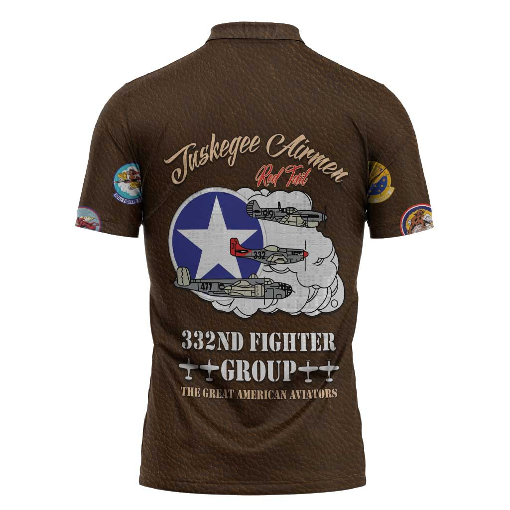 Tuskegee Airmen WWII Heroes Zipper Polo Shirt The Great American Aviators Brown Leather Pattern - Wonder Print Shop