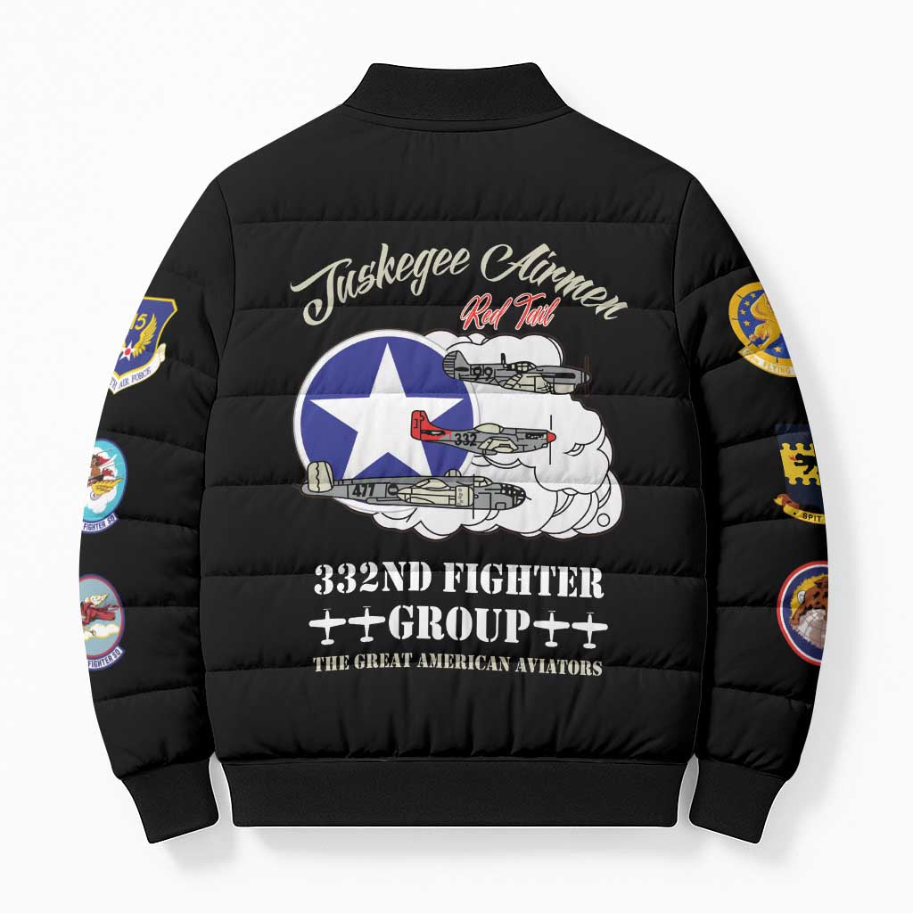 Tuskegee Airmen WWII Heroes Bomber Puffer Jacket The Great American Aviators Black Art - Wonder Print Shop