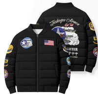 Tuskegee Airmen WWII Heroes Bomber Puffer Jacket The Great American Aviators Black Art - Wonder Print Shop