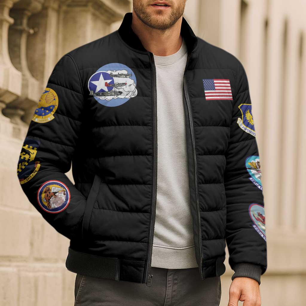 Tuskegee Airmen WWII Heroes Bomber Puffer Jacket The Great American Aviators Black Art - Wonder Print Shop
