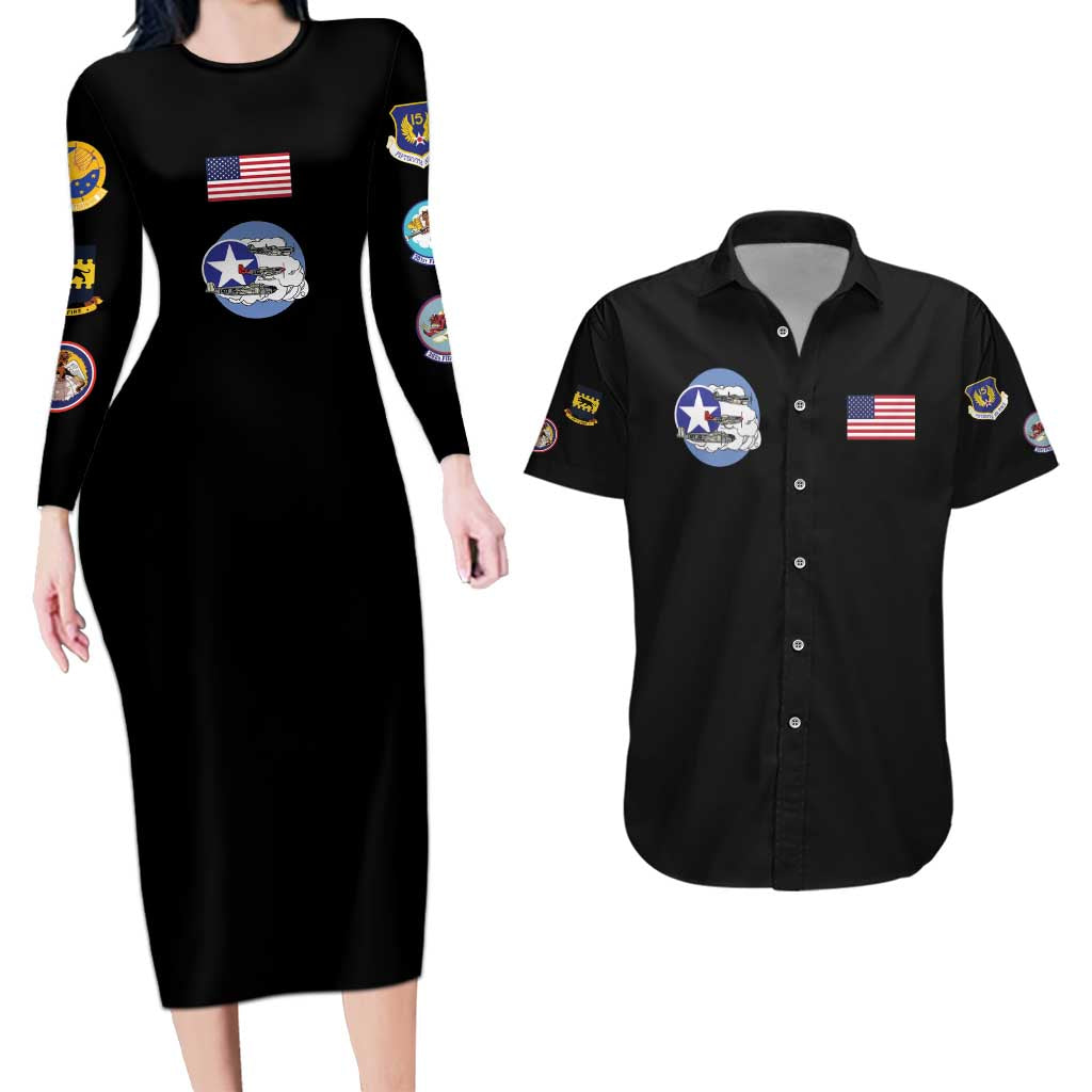 Tuskegee Airmen WWII Heroes Couples Matching Long Sleeve Bodycon Dress and Hawaiian Shirt The Great American Aviators Black Art - Wonder Print Shop