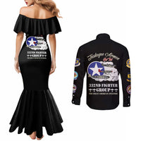 Tuskegee Airmen WWII Heroes Couples Matching Mermaid Dress and Long Sleeve Button Shirt The Great American Aviators Black Art - Wonder Print Shop