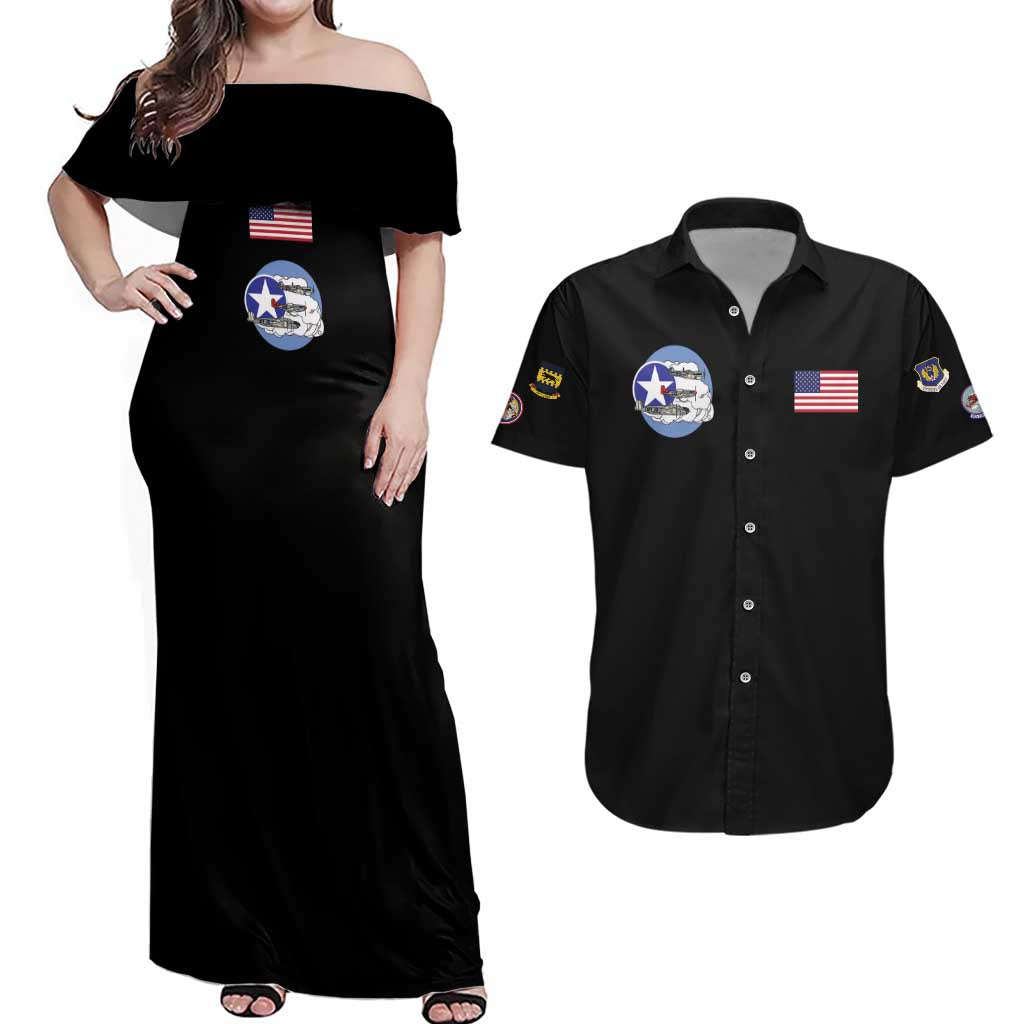 Tuskegee Airmen WWII Heroes Couples Matching Off Shoulder Maxi Dress and Hawaiian Shirt The Great American Aviators Black Art - Wonder Print Shop