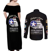 Tuskegee Airmen WWII Heroes Couples Matching Off Shoulder Maxi Dress and Long Sleeve Button Shirt The Great American Aviators Black Art - Wonder Print Shop