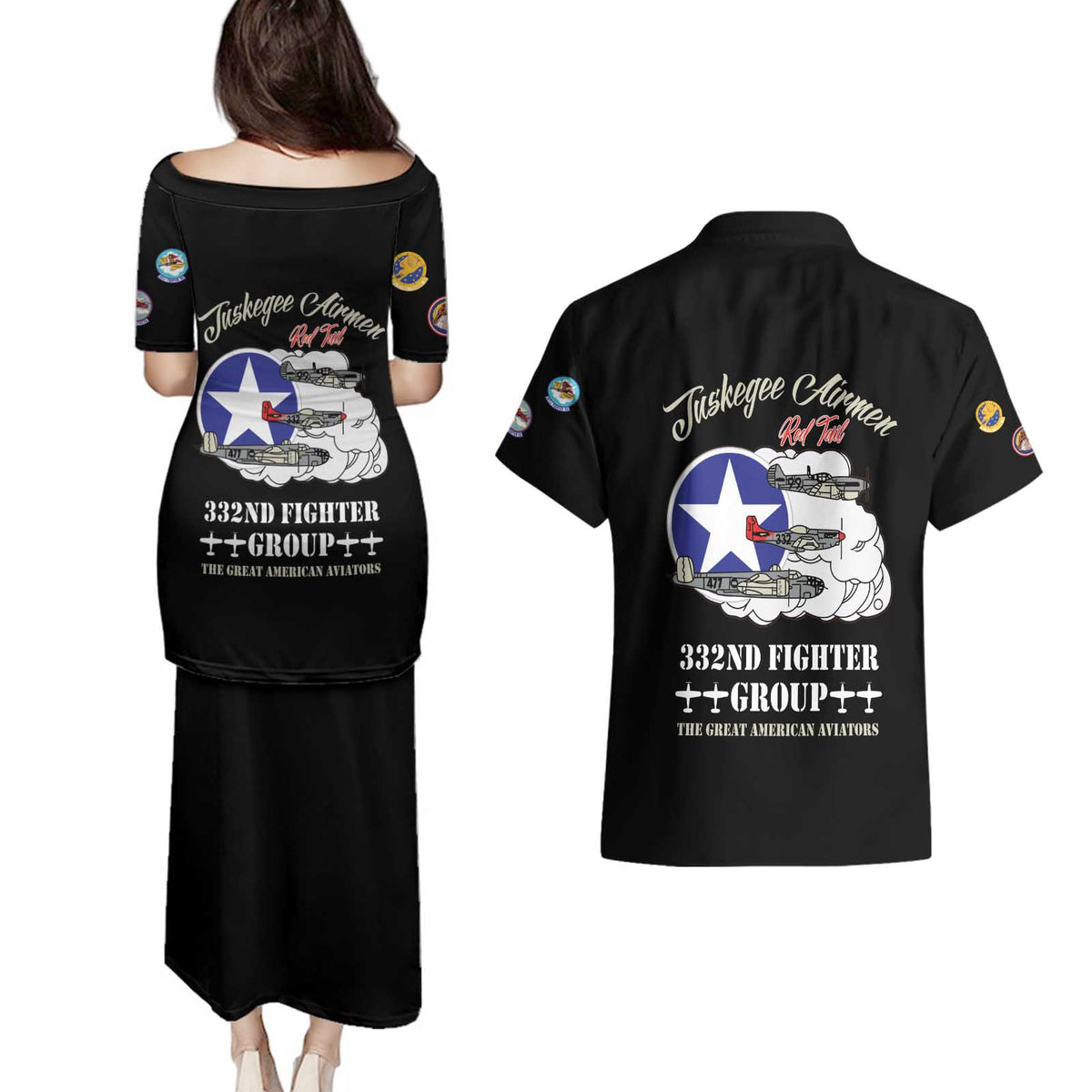 Tuskegee Airmen WWII Heroes Couples Matching Puletasi and Hawaiian Shirt The Great American Aviators Black Art - Wonder Print Shop