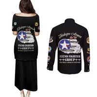 Tuskegee Airmen WWII Heroes Couples Matching Puletasi and Long Sleeve Button Shirt The Great American Aviators Black Art - Wonder Print Shop