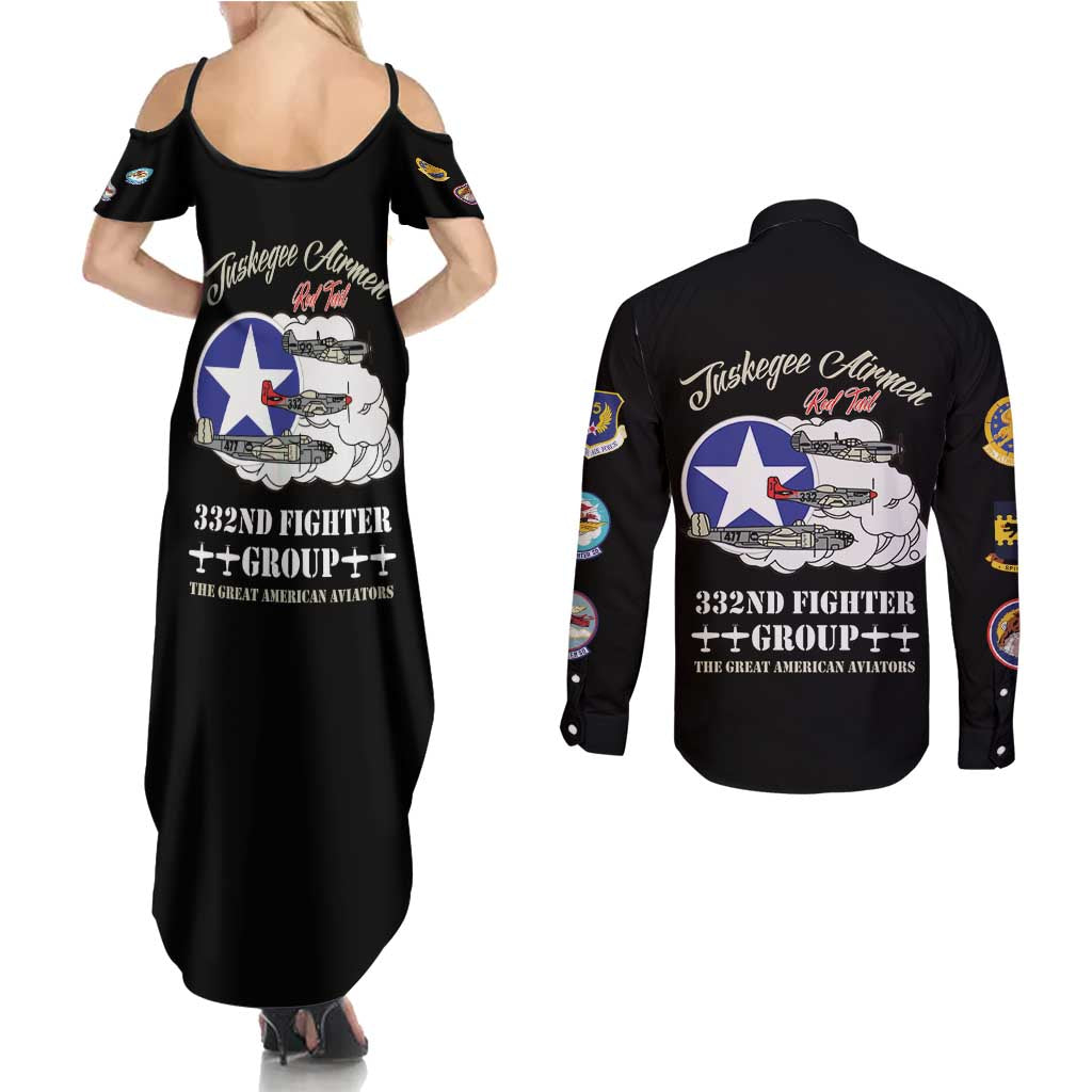 Tuskegee Airmen WWII Heroes Couples Matching Summer Maxi Dress and Long Sleeve Button Shirt The Great American Aviators Black Art - Wonder Print Shop