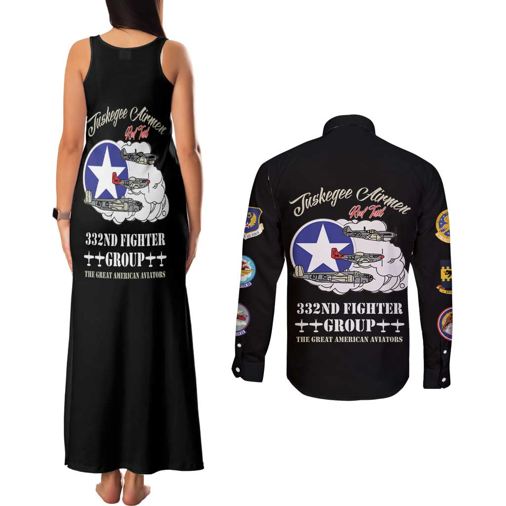 Tuskegee Airmen WWII Heroes Couples Matching Tank Maxi Dress and Long Sleeve Button Shirt The Great American Aviators Black Art - Wonder Print Shop