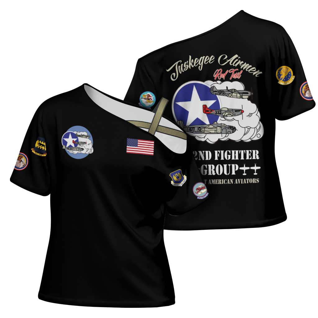 Tuskegee Airmen WWII Heroes Cross Shoulder Shirt The Great American Aviators Black Art - Wonder Print Shop