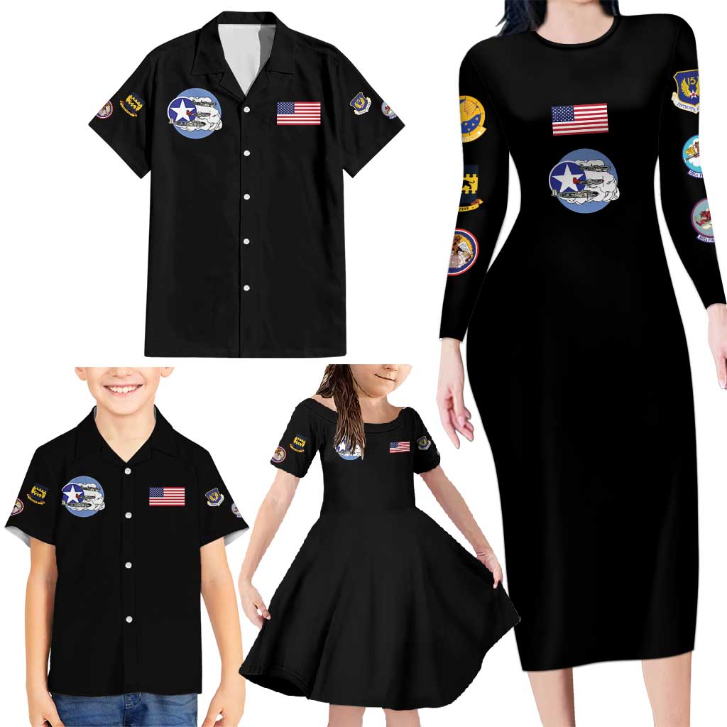 Tuskegee Airmen WWII Heroes Family Matching Long Sleeve Bodycon Dress and Hawaiian Shirt The Great American Aviators Black Art - Wonder Print Shop