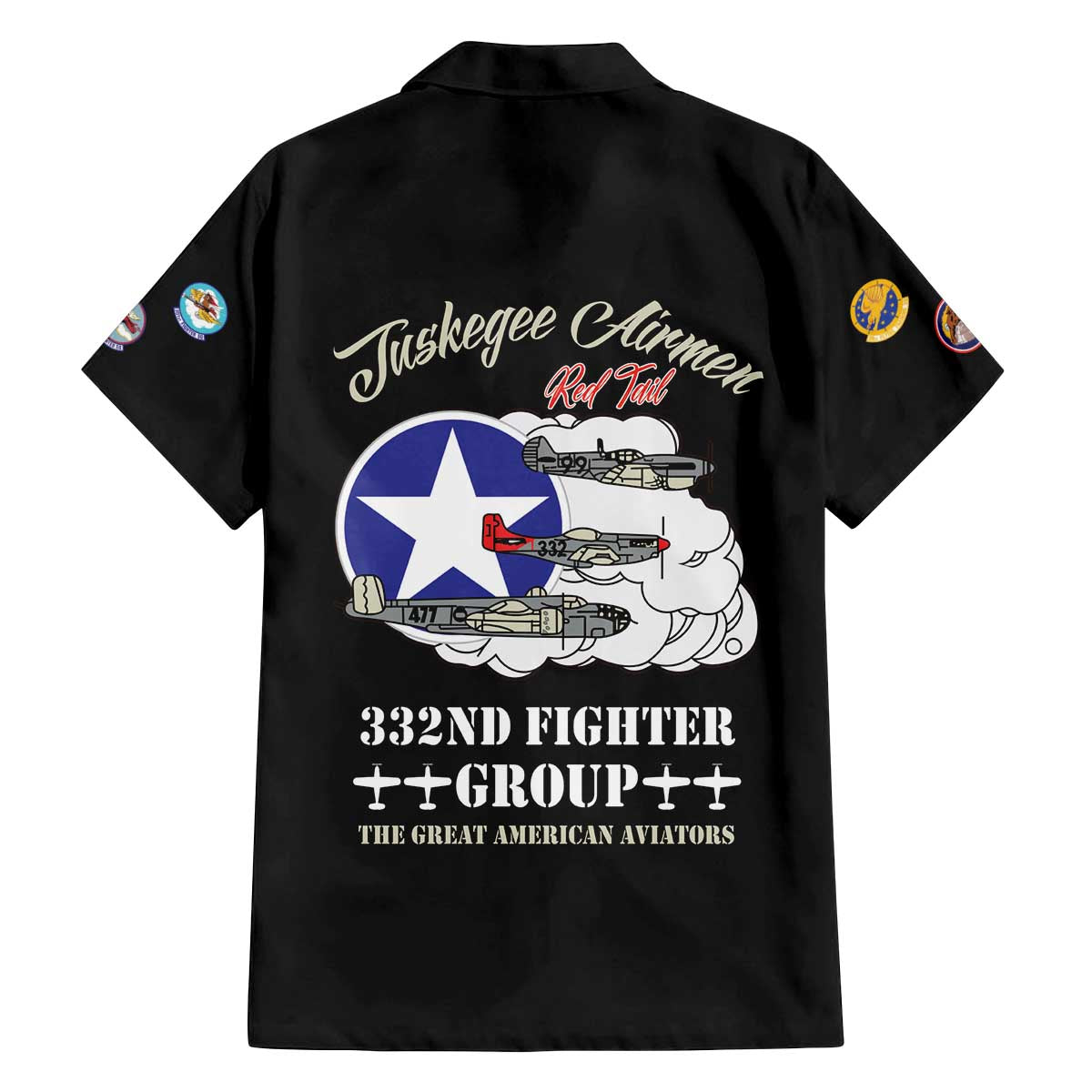 Tuskegee Airmen WWII Heroes Family Matching Off The Shoulder Long Sleeve Dress and Hawaiian Shirt The Great American Aviators Black Art - Wonder Print Shop