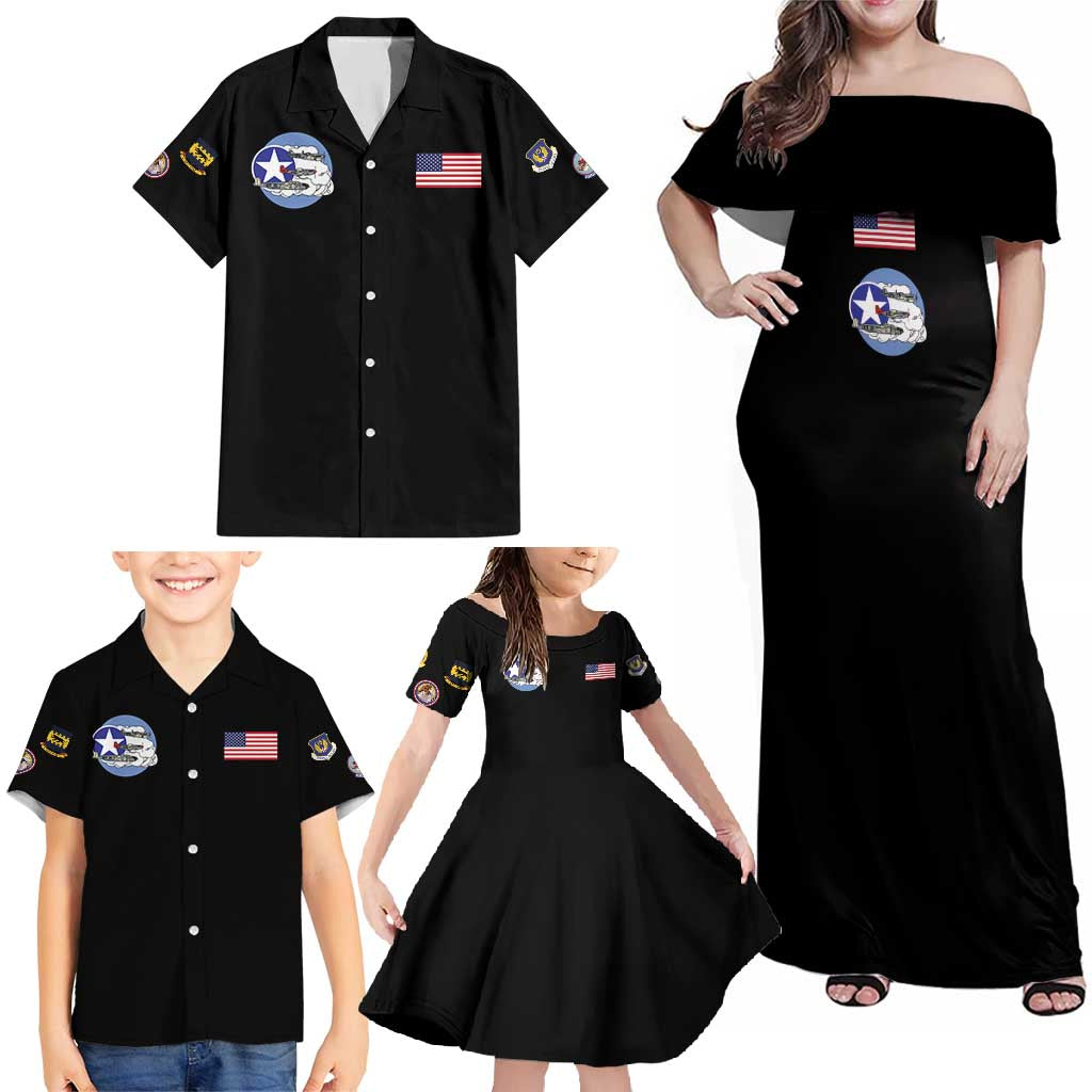 Tuskegee Airmen WWII Heroes Family Matching Off Shoulder Maxi Dress and Hawaiian Shirt The Great American Aviators Black Art - Wonder Print Shop