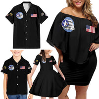 Tuskegee Airmen WWII Heroes Family Matching Off Shoulder Short Dress and Hawaiian Shirt The Great American Aviators Black Art - Wonder Print Shop
