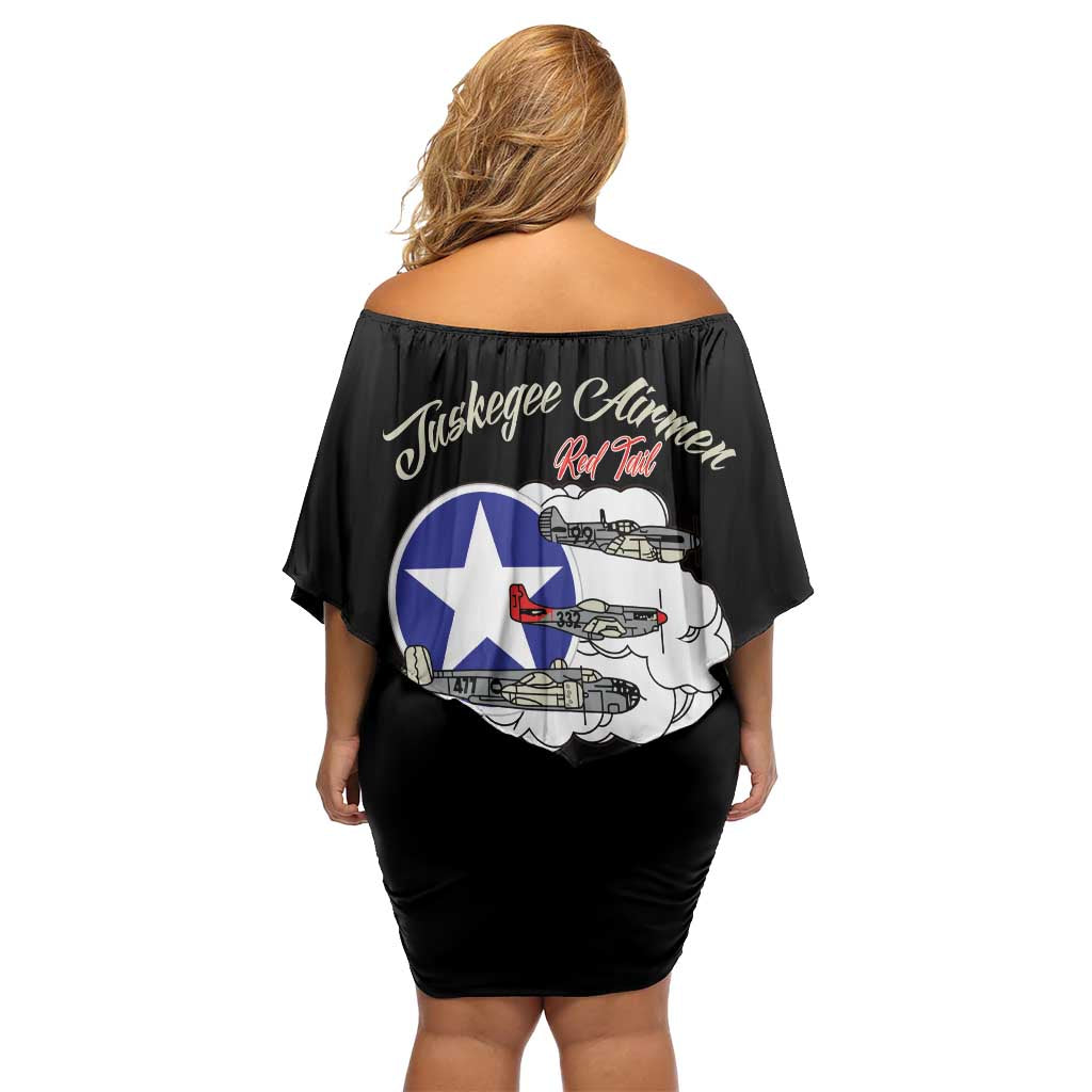 Tuskegee Airmen WWII Heroes Family Matching Off Shoulder Short Dress and Hawaiian Shirt The Great American Aviators Black Art - Wonder Print Shop