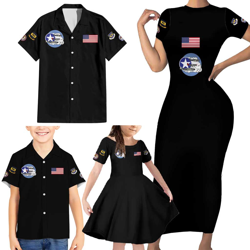 Tuskegee Airmen WWII Heroes Family Matching Short Sleeve Bodycon Dress and Hawaiian Shirt The Great American Aviators Black Art - Wonder Print Shop