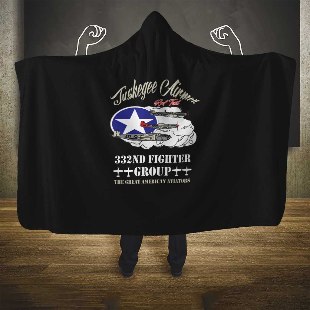 Tuskegee Airmen WWII Heroes Hooded Blanket The Great American Aviators Black Art - Wonder Print Shop
