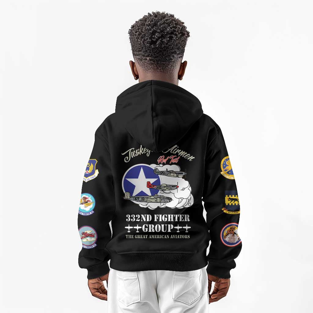 Tuskegee Airmen WWII Heroes Kid Hoodie The Great American Aviators Black Art - Wonder Print Shop