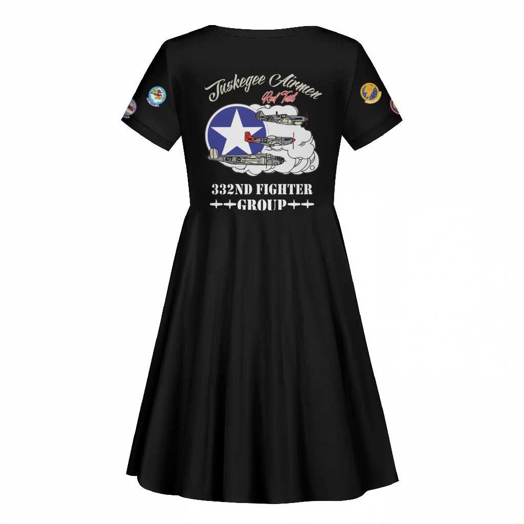 Tuskegee Airmen WWII Heroes Kid Short Sleeve Dress The Great American Aviators Black Art - Wonder Print Shop