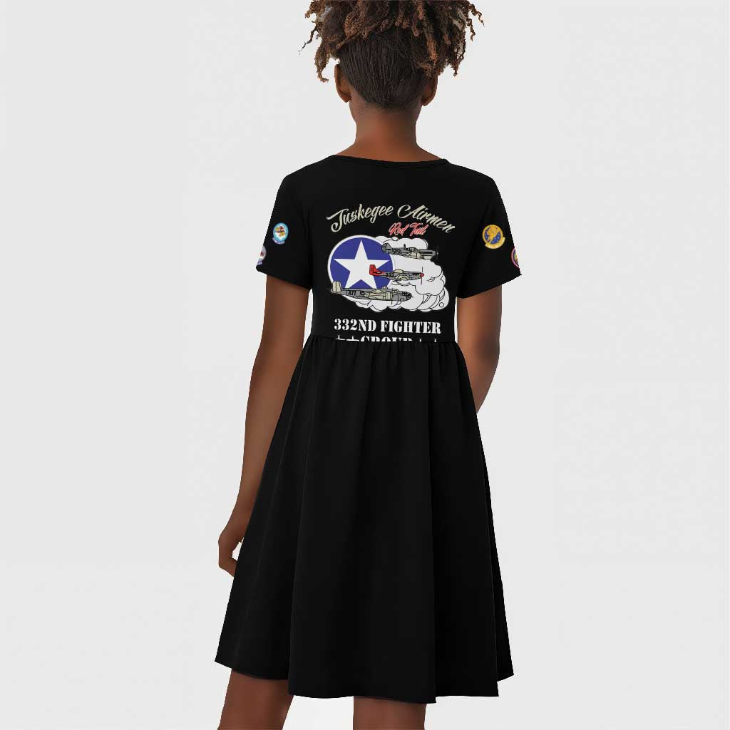 Tuskegee Airmen WWII Heroes Kid Short Sleeve Dress The Great American Aviators Black Art - Wonder Print Shop