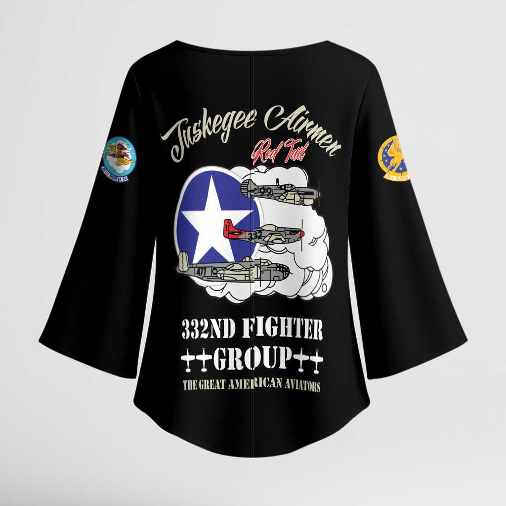 Tuskegee Airmen WWII Heroes Kimono Sleeve Blouse The Great American Aviators Black Art - Wonder Print Shop