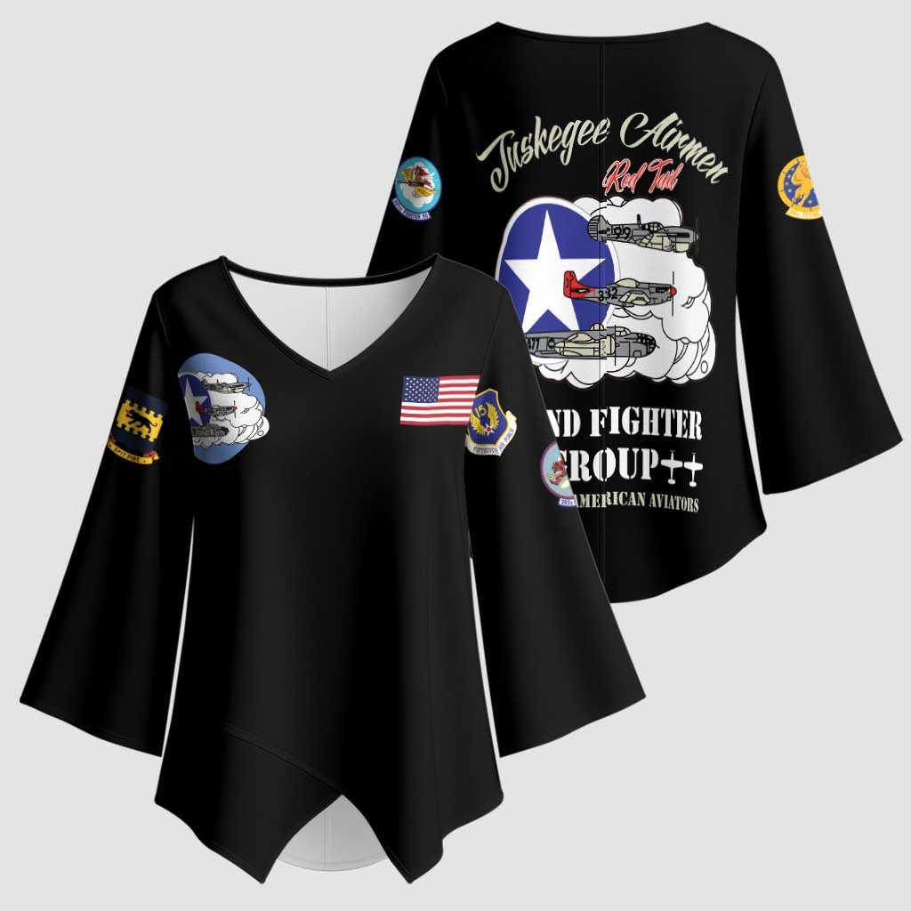 Tuskegee Airmen WWII Heroes Kimono Sleeve Blouse The Great American Aviators Black Art - Wonder Print Shop