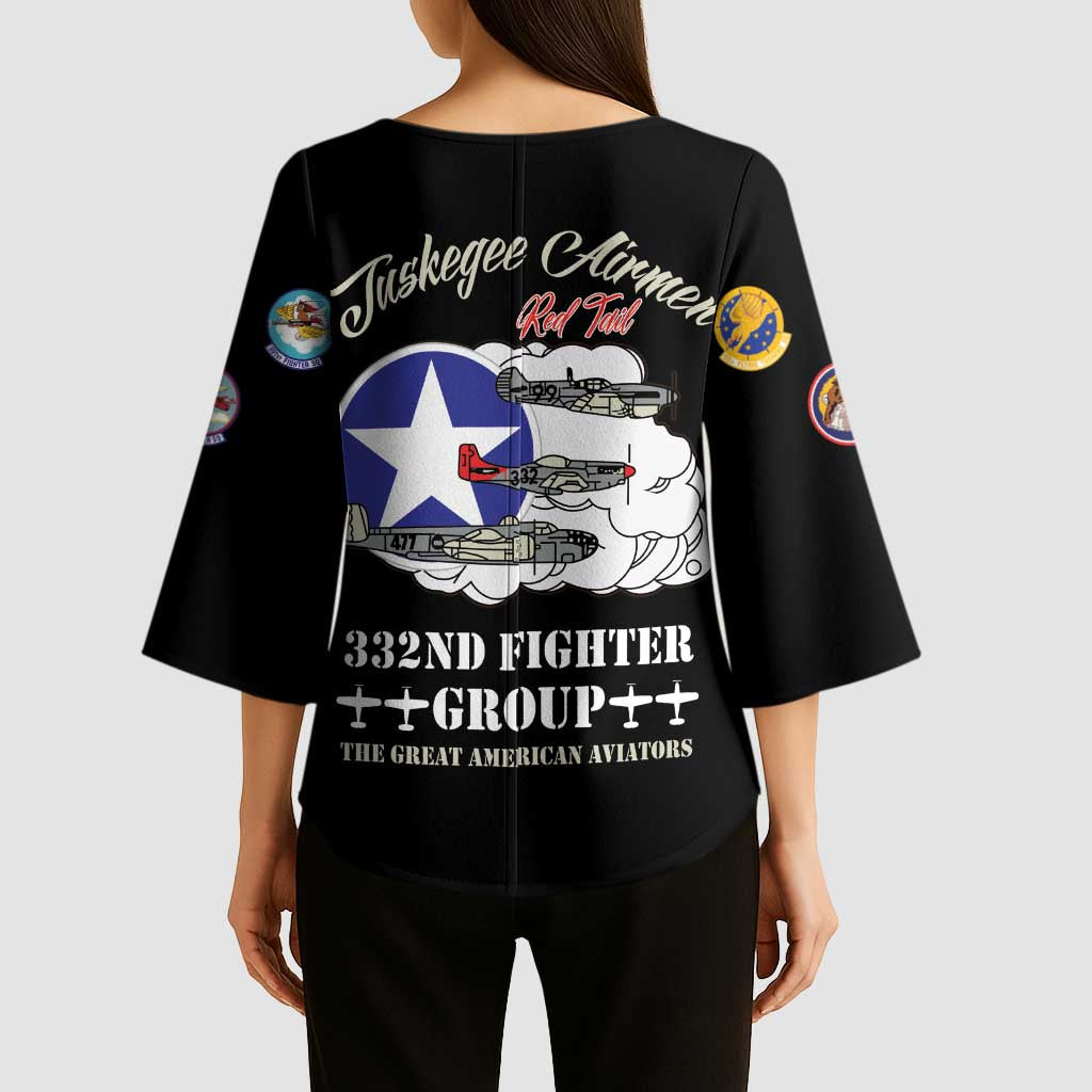 Tuskegee Airmen WWII Heroes Kimono Sleeve Blouse The Great American Aviators Black Art - Wonder Print Shop