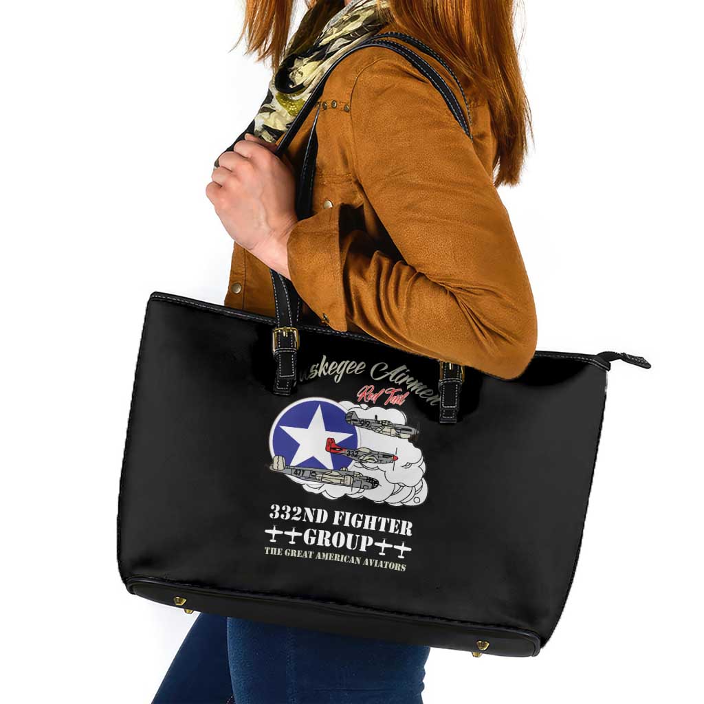 Tuskegee Airmen WWII Heroes Leather Tote Bag The Great American Aviators Black Art - Wonder Print Shop