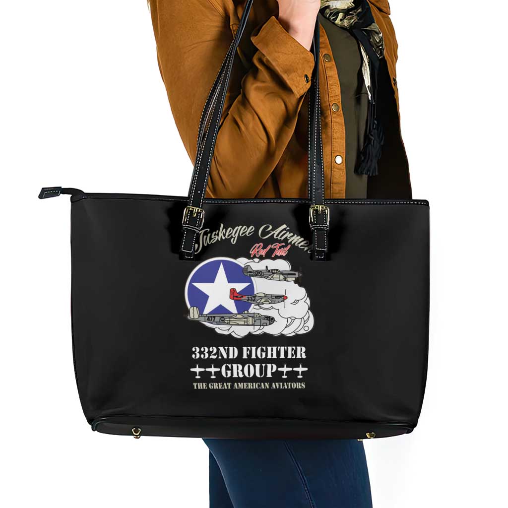 Tuskegee Airmen WWII Heroes Leather Tote Bag The Great American Aviators Black Art - Wonder Print Shop