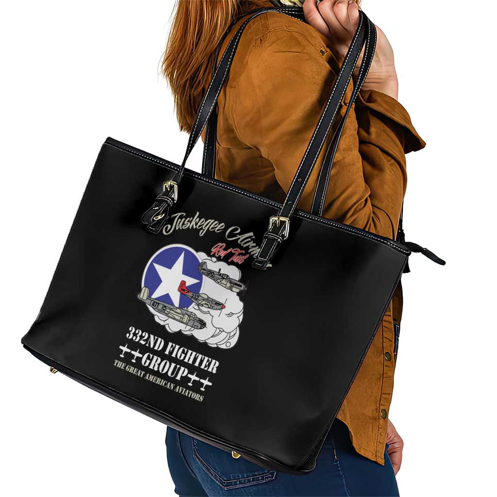 Tuskegee Airmen WWII Heroes Leather Tote Bag The Great American Aviators Black Art - Wonder Print Shop