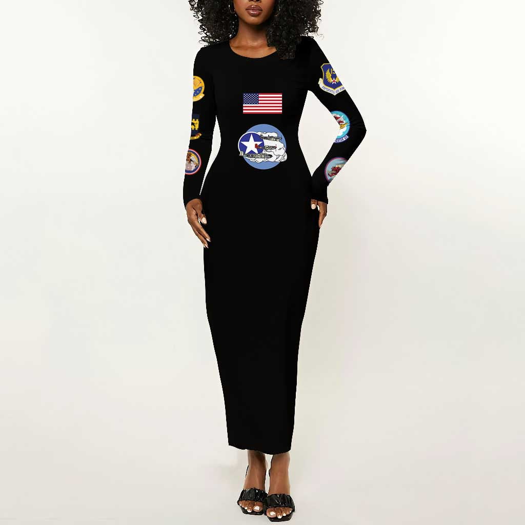 Tuskegee Airmen WWII Heroes Long Sleeve Bodycon Dress The Great American Aviators Black Art - Wonder Print Shop