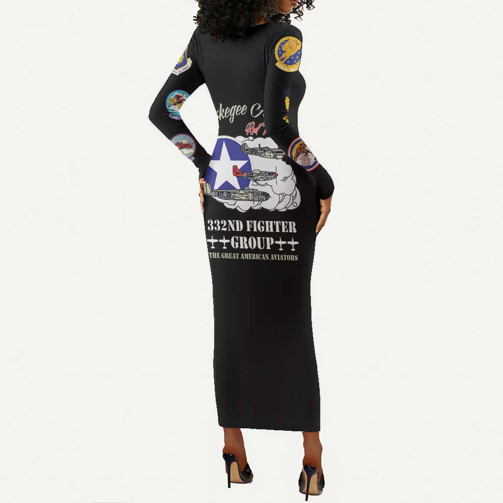 Tuskegee Airmen WWII Heroes Long Sleeve Bodycon Dress The Great American Aviators Black Art - Wonder Print Shop