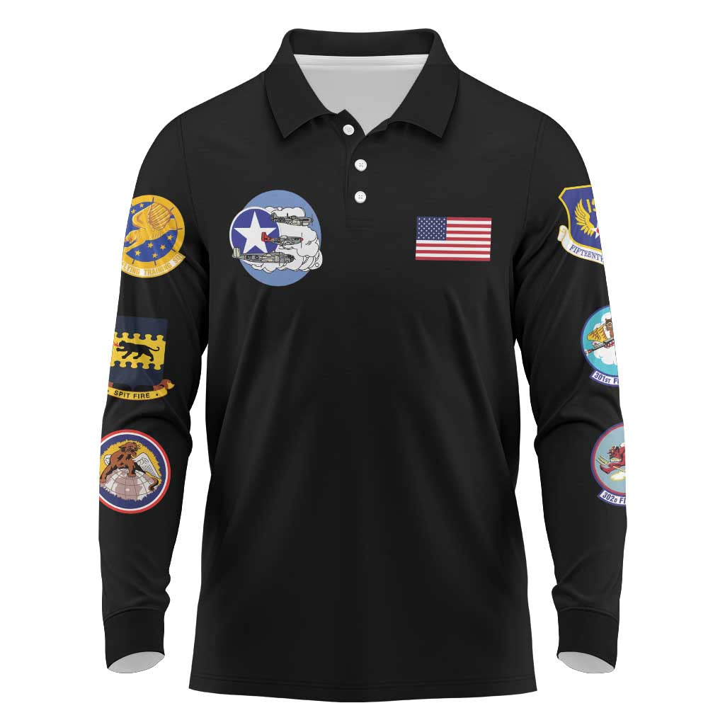 Tuskegee Airmen WWII Heroes Long Sleeve Polo Shirt The Great American Aviators Black Art - Wonder Print Shop