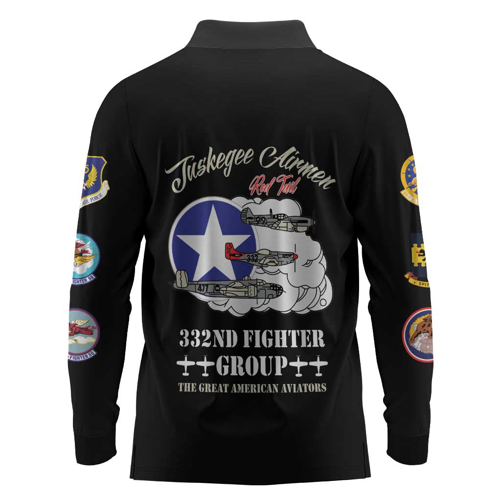 Tuskegee Airmen WWII Heroes Long Sleeve Polo Shirt The Great American Aviators Black Art - Wonder Print Shop