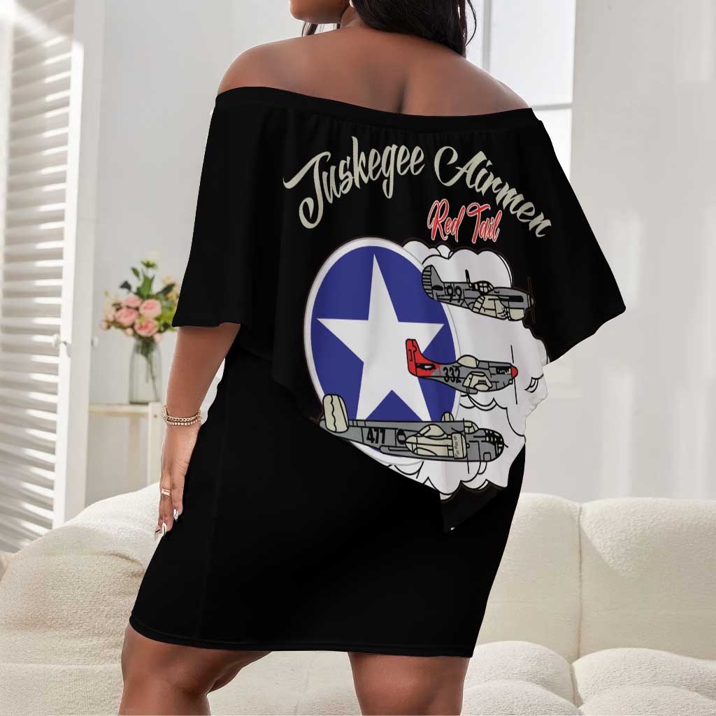 Tuskegee Airmen WWII Heroes Off Shoulder Short Dress The Great American Aviators Black Art - Wonder Print Shop