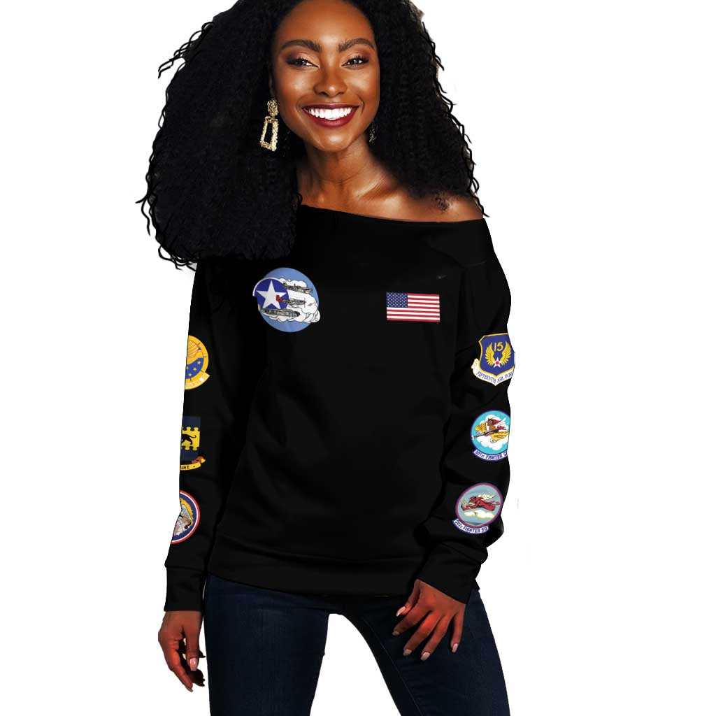 Tuskegee Airmen WWII Heroes Off Shoulder Sweater The Great American Aviators Black Art - Wonder Print Shop