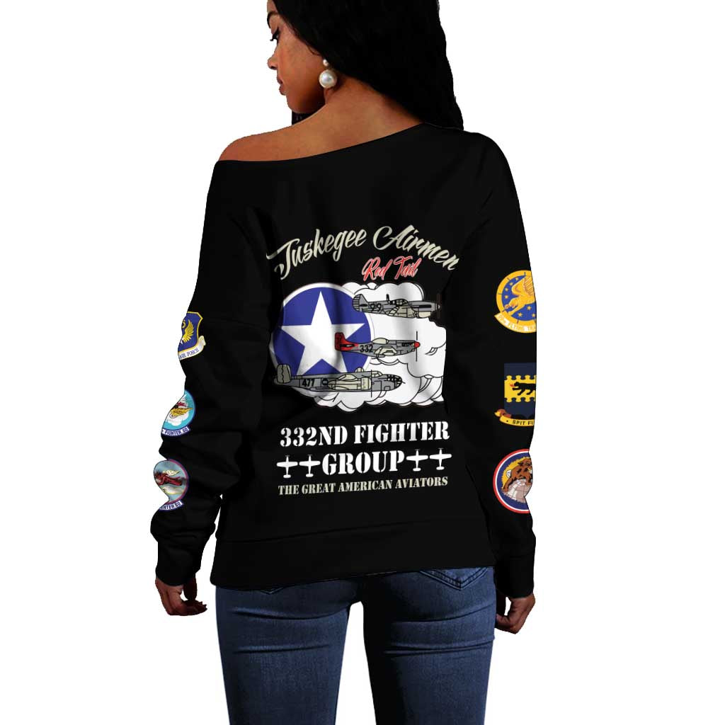 Tuskegee Airmen WWII Heroes Off Shoulder Sweater The Great American Aviators Black Art - Wonder Print Shop