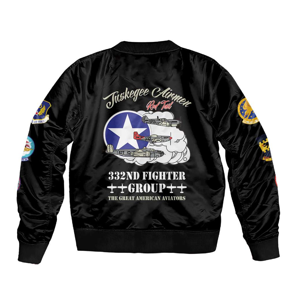 Tuskegee Airmen WWII Heroes Sleeve Zip Bomber Jacket The Great American Aviators Black Art - Wonder Print Shop