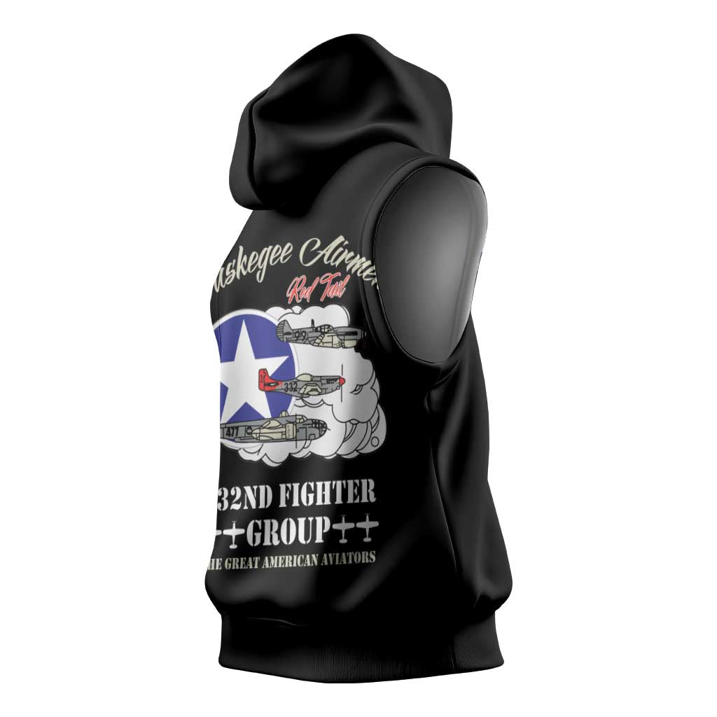 Tuskegee Airmen WWII Heroes Sleeveless Hoodie The Great American Aviators Black Art - Wonder Print Shop
